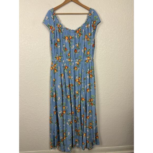 Torrid Orange Grovw Women’s Maxi Dress Sz 2 Blue Oranges Summer Vacation Resort - Picture 10 of 15